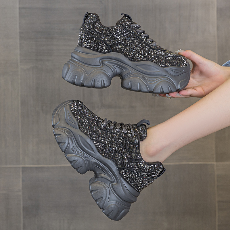 Running Shoes Women - 여성용 운동화 레이스업 하이힐 플랫폼 크리스탈