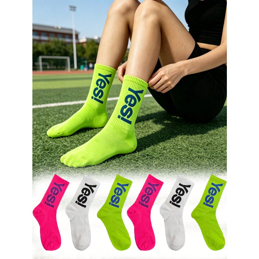 Sports Socks - 1/4 쌍의 형광 문자 패턴 양말,