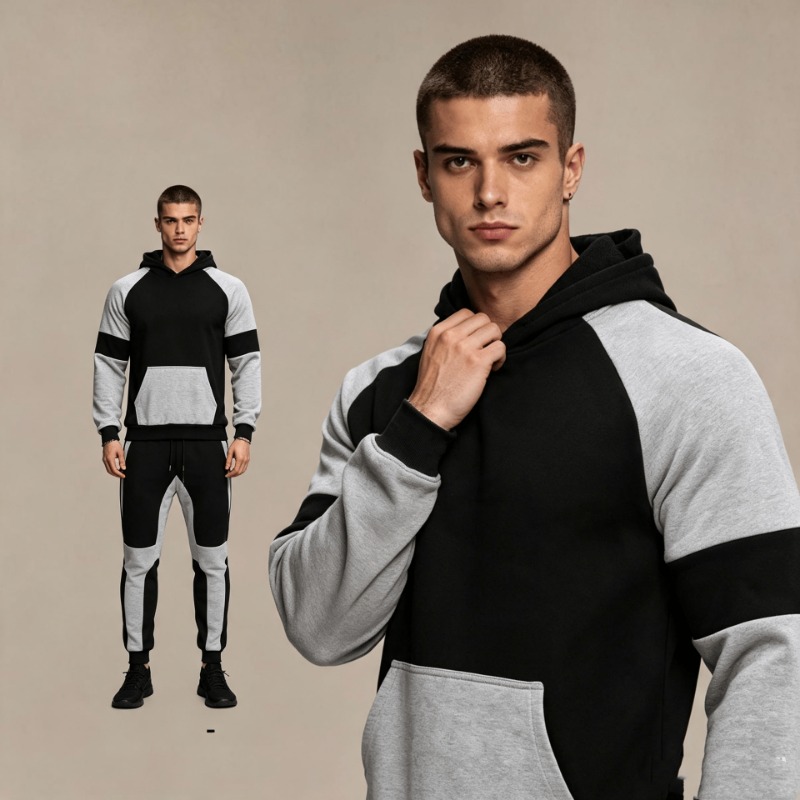 Joggers Pants - 남성 컬러 블록 후드티와 조거 팬츠