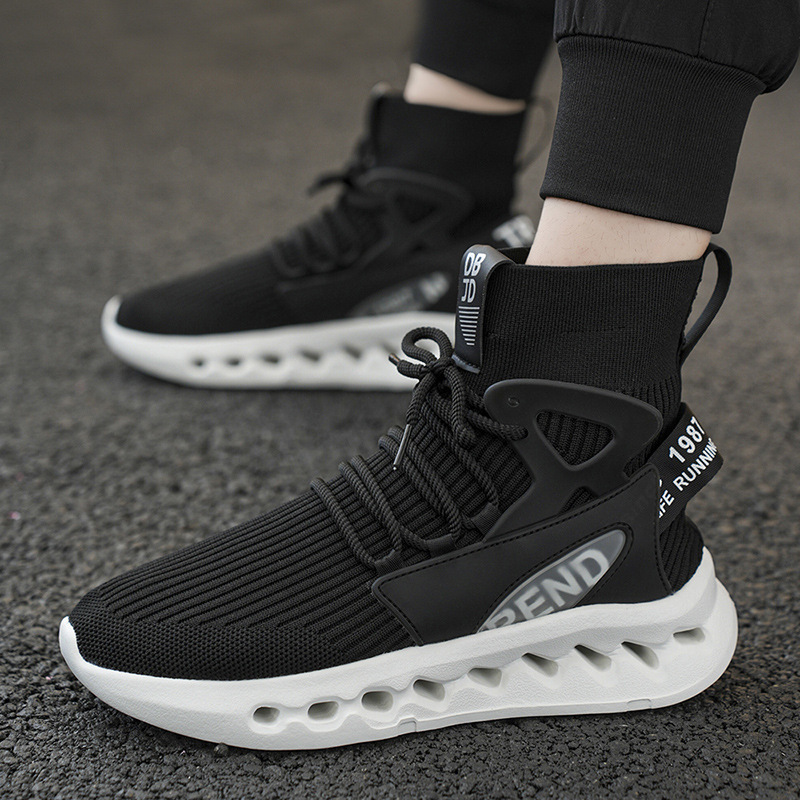 트렌디한 남성 하이탑 양말 신발 통기성 메쉬 두꺼운 밑 - Running Shoes Men 리뷰 및 가격