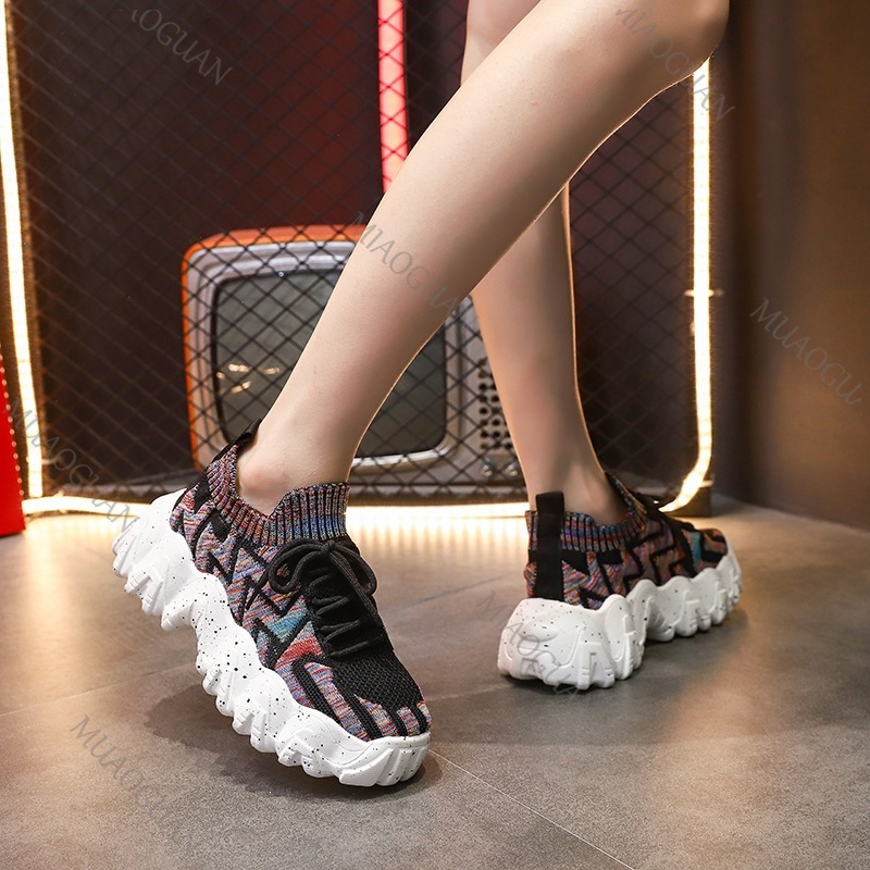 여성 청키 스니커즈 통기성 니트 두꺼운 바닥 미끄럼 방 - Running Shoes Women 리뷰 및 가격