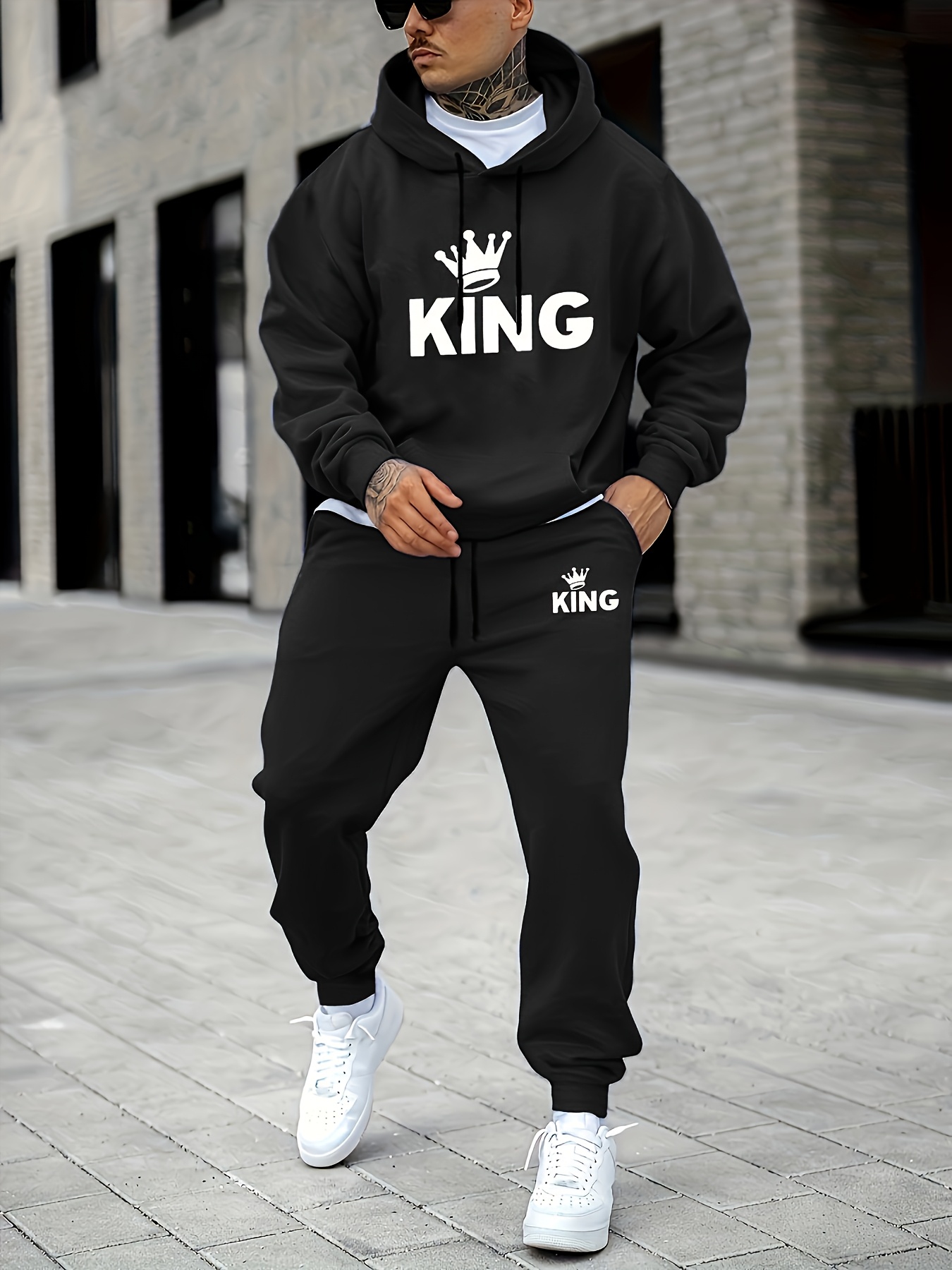 남성용 KING 크라운 프린트 트랙수트 2피스 세트,  - Joggers Pants 리뷰 및 가격