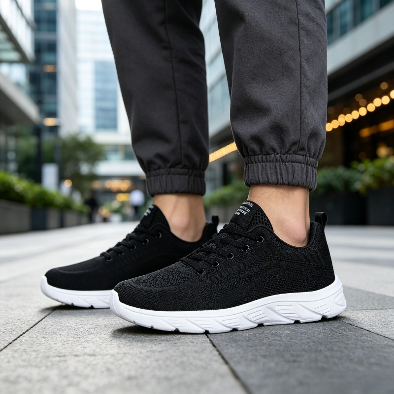 남성용 통기성 니트 스니커즈, 흰색, 두꺼운 밑창, 끈 - Running Shoes Men 리뷰 및 가격